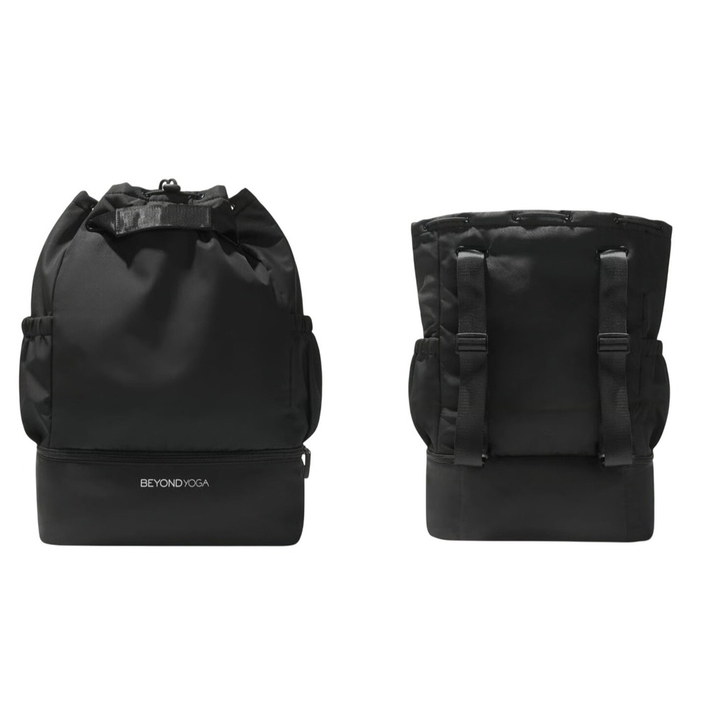 Black Drawstring Beyond Yoga Gym Backpack Convertible‎ Unisex Bag